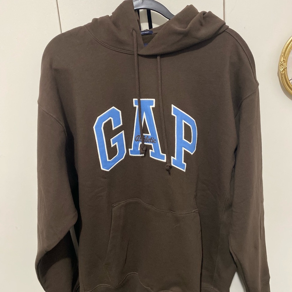 NEW GAP Men's Dark Brown Hoodie with Blue Logo
